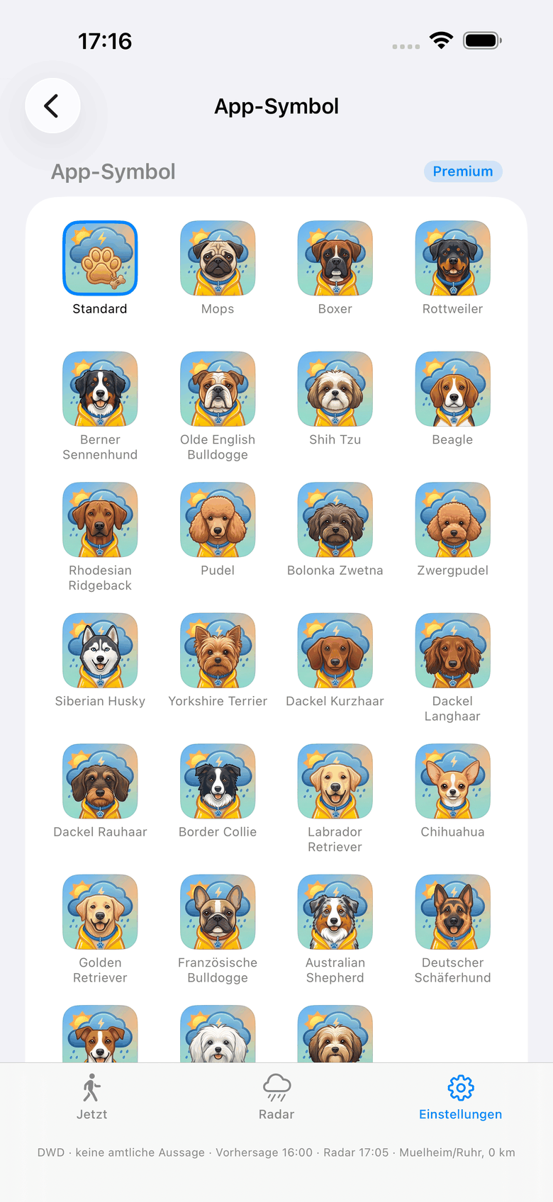 App-Symbol-Auswahl: über 25 Hunderassen als Icon